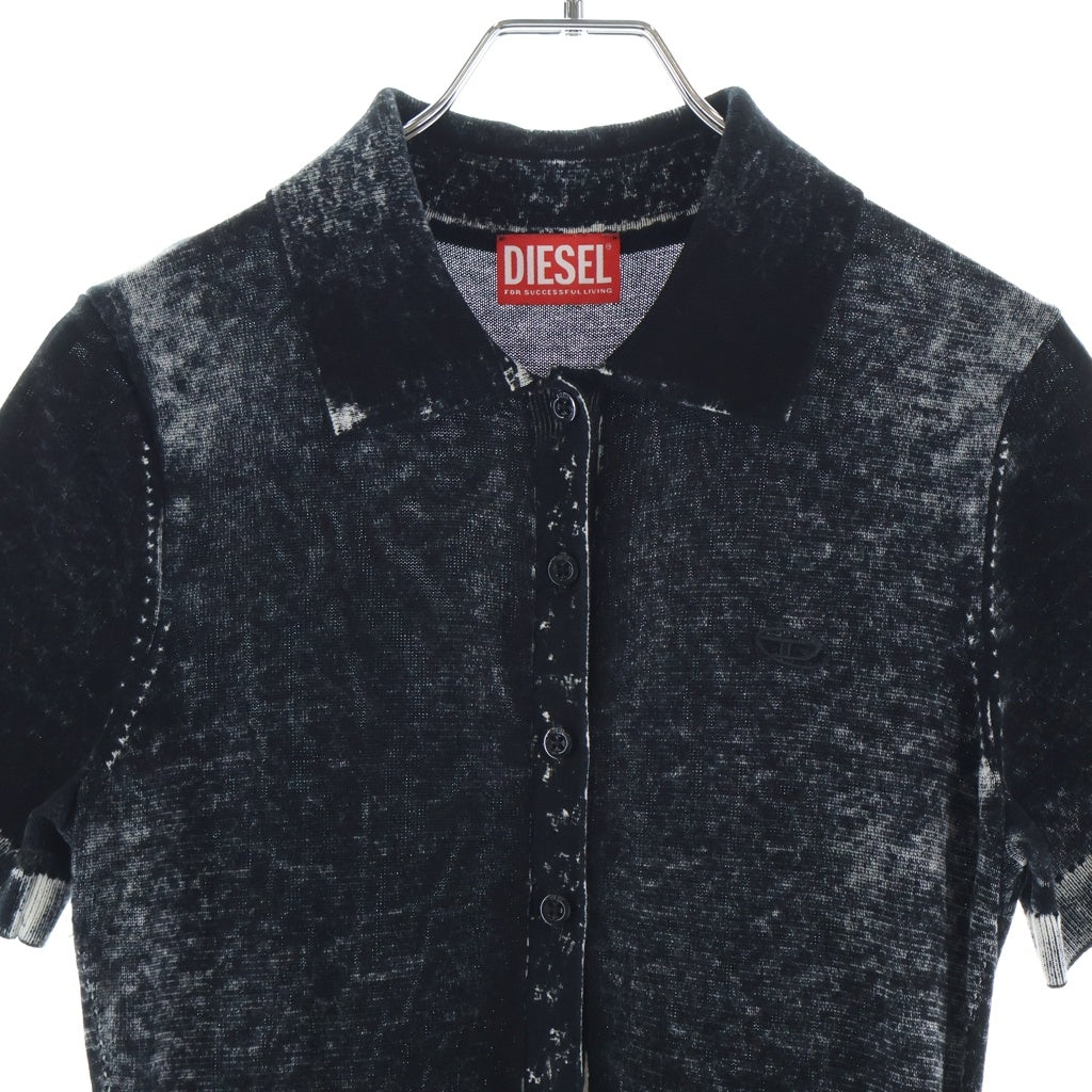 DIESEL(ディーゼル) ロゴ刺繍 ウォッシュ加工 半袖ポロニットワンピース ブラック レディース A21835 0BKCB
