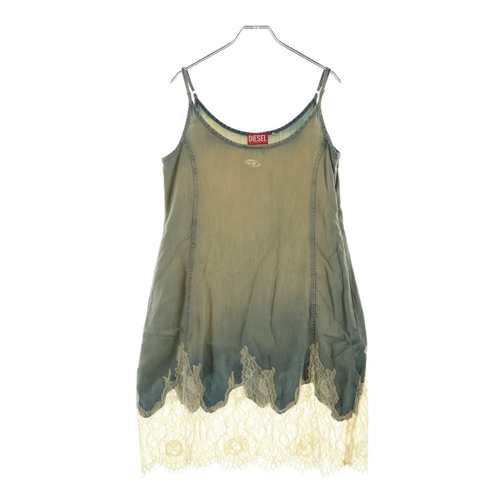 DIESEL(ディーゼル) DE-ODRY-S フロントロゴ刺繍 デニムレースフリルワンピース インディゴ A21740 0CEDE