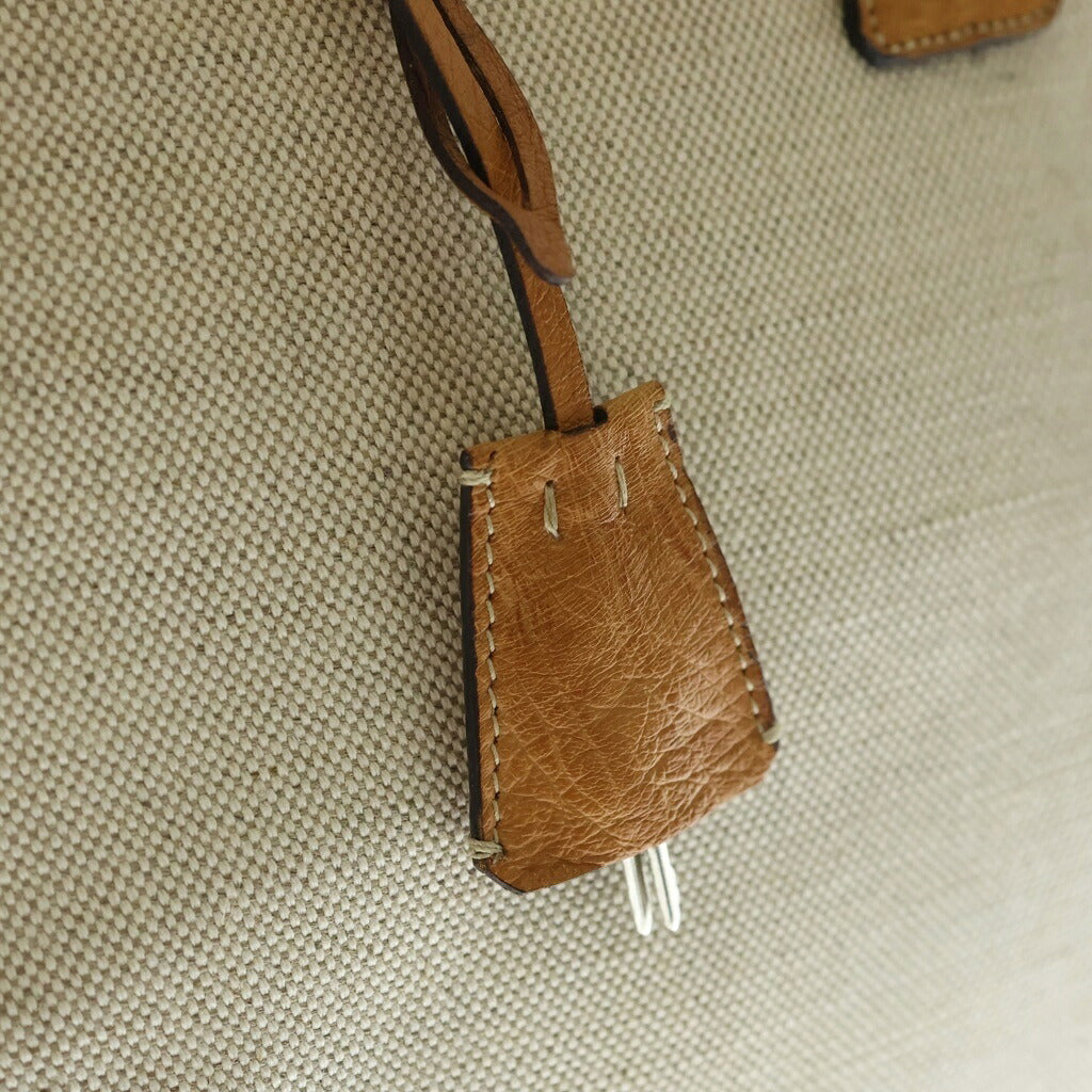 PRADA(プラダ) トライアングルロゴ キャンバス 切り替え ハンドバッグ ベージュ/ブラウン BN0082
