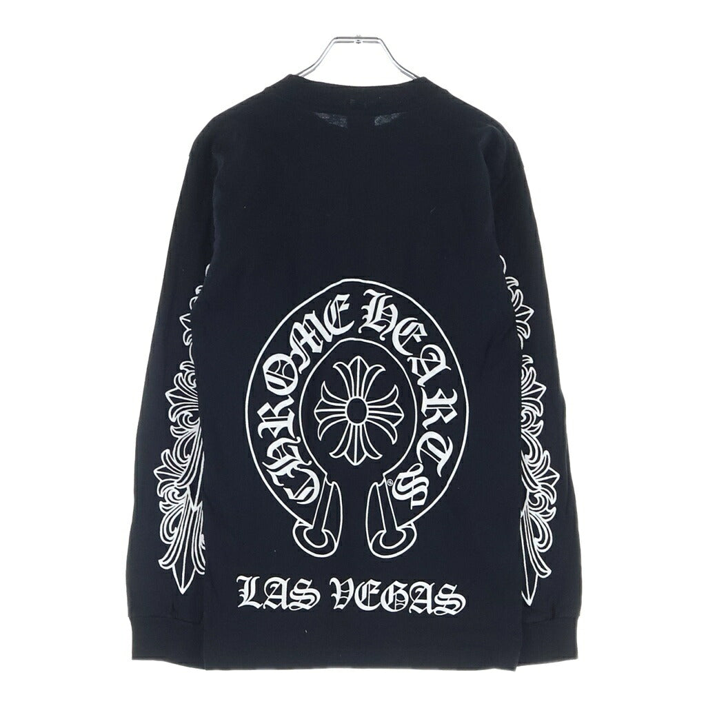 CHROME HEARTS(クロムハーツ) OLD HORSESHOE FLRL CROSS L/S バックホースシュー アームフローラルクロス ラスベガス限定 クルーネック長袖シャツカットソー ブラック