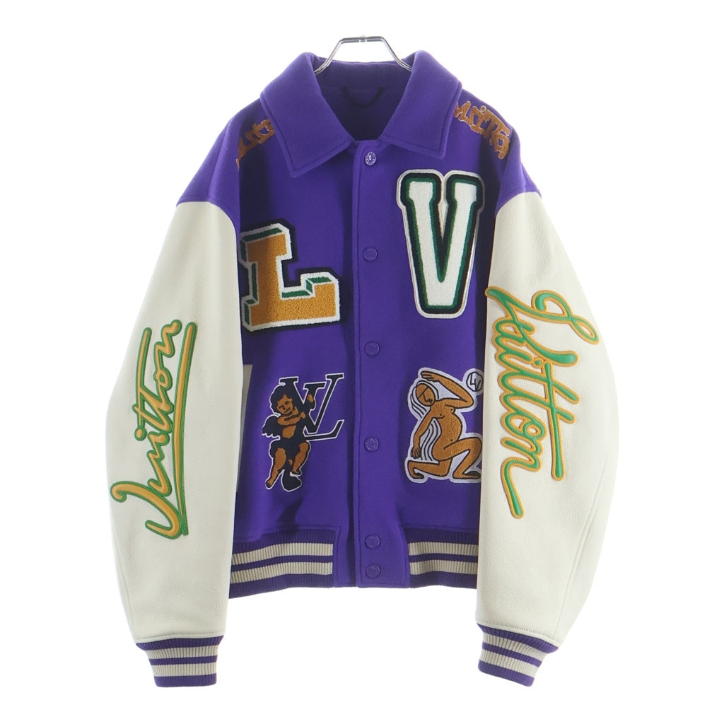 LOUIS VUITTON(ルイヴィトン) 22AW マルチパッチミックスレザーバーシティジャケット RM222 MJY HNL90E パープル/ホワイト