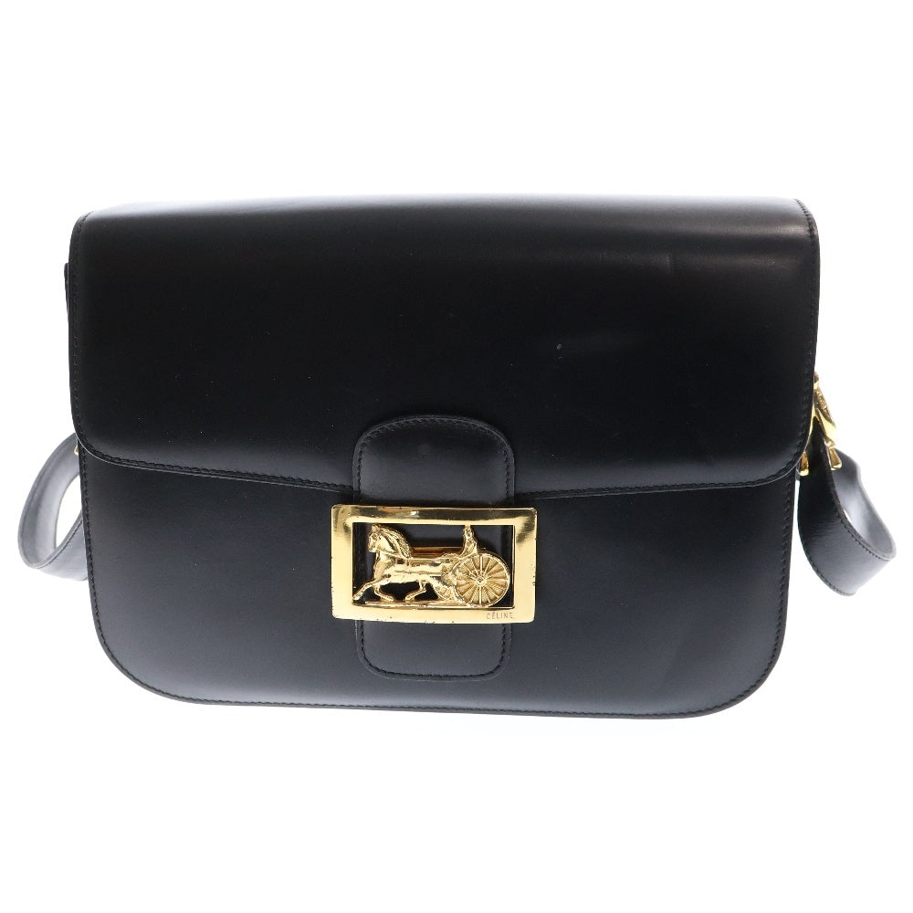 CELINE(セリーヌ) ヴィンテージ 馬車金具 ホースキャリッジ レザーショルダーバッグ ブラック