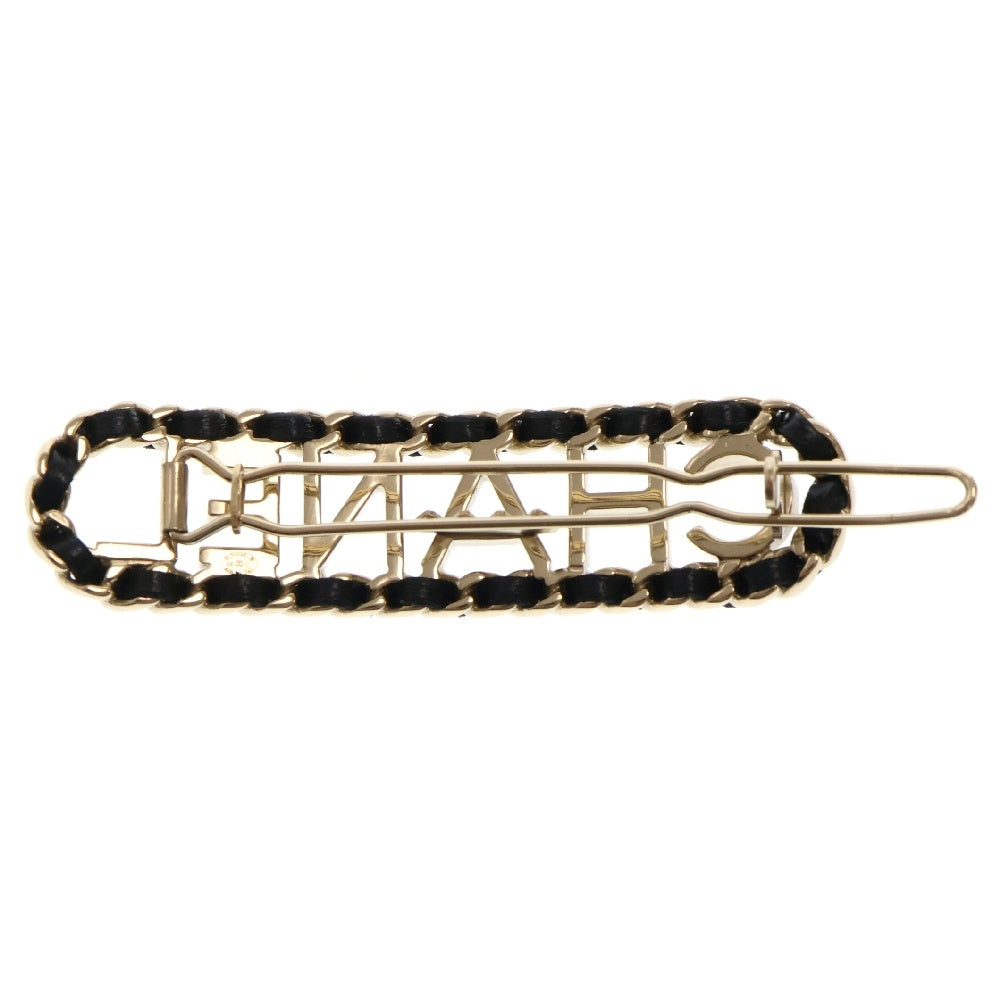 CHANEL(シャネル) ロゴ バレッタ ヘアピン ブラック×ゴールド GP×レザー B20C アクセサリー