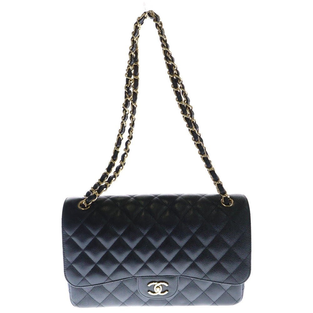 CHANEL(シャネル) マトラッセ30 Wフラップ キャビアスキン レザーWチェーンショルダーバッグ GD金具 ブラック