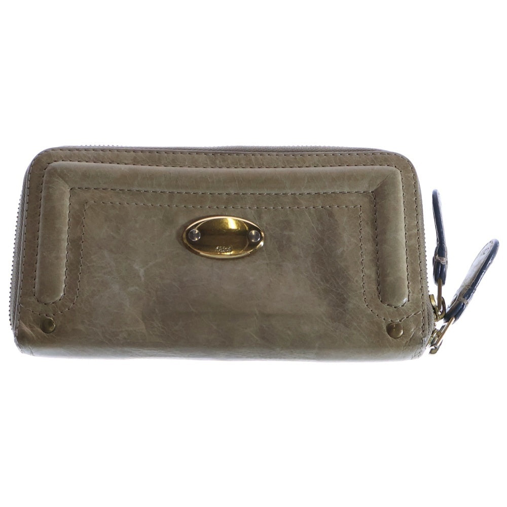 Chloe(クロエ) ロゴ プレートレザーロングウォレット 長財布 グレー 〇