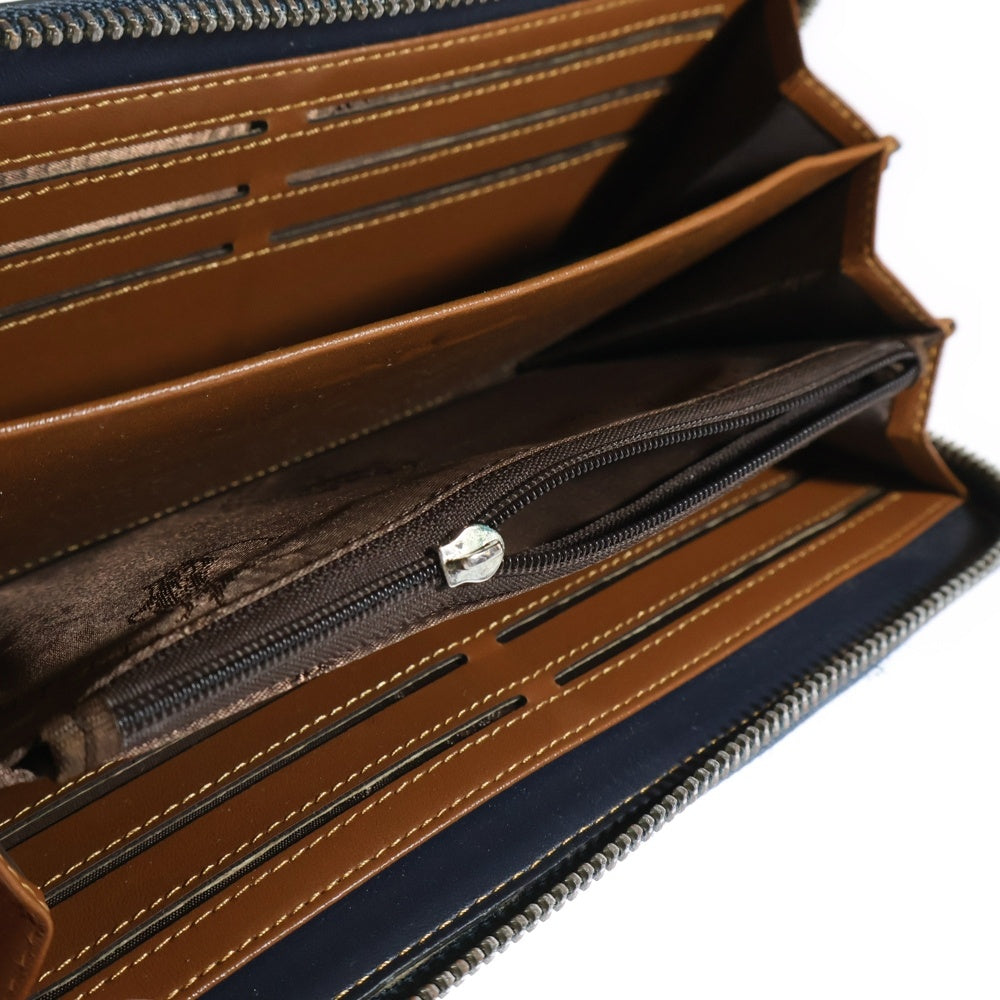 RALPH LAUREN(ラルフローレン) ロゴレザーロングウォレット 長財布 ブルー 〇