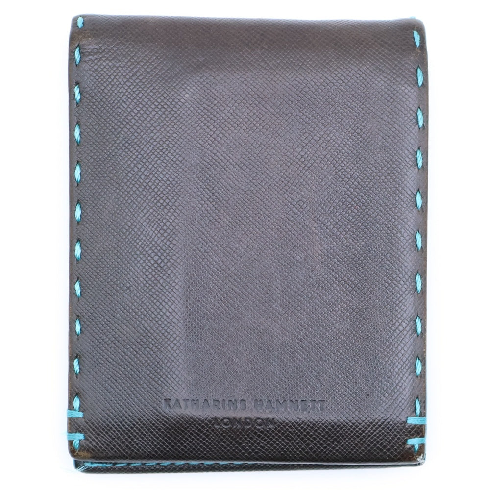 KATHARINE HAMNETT(キャサリンハムネット) レザー二つ折り財布 ブラウン