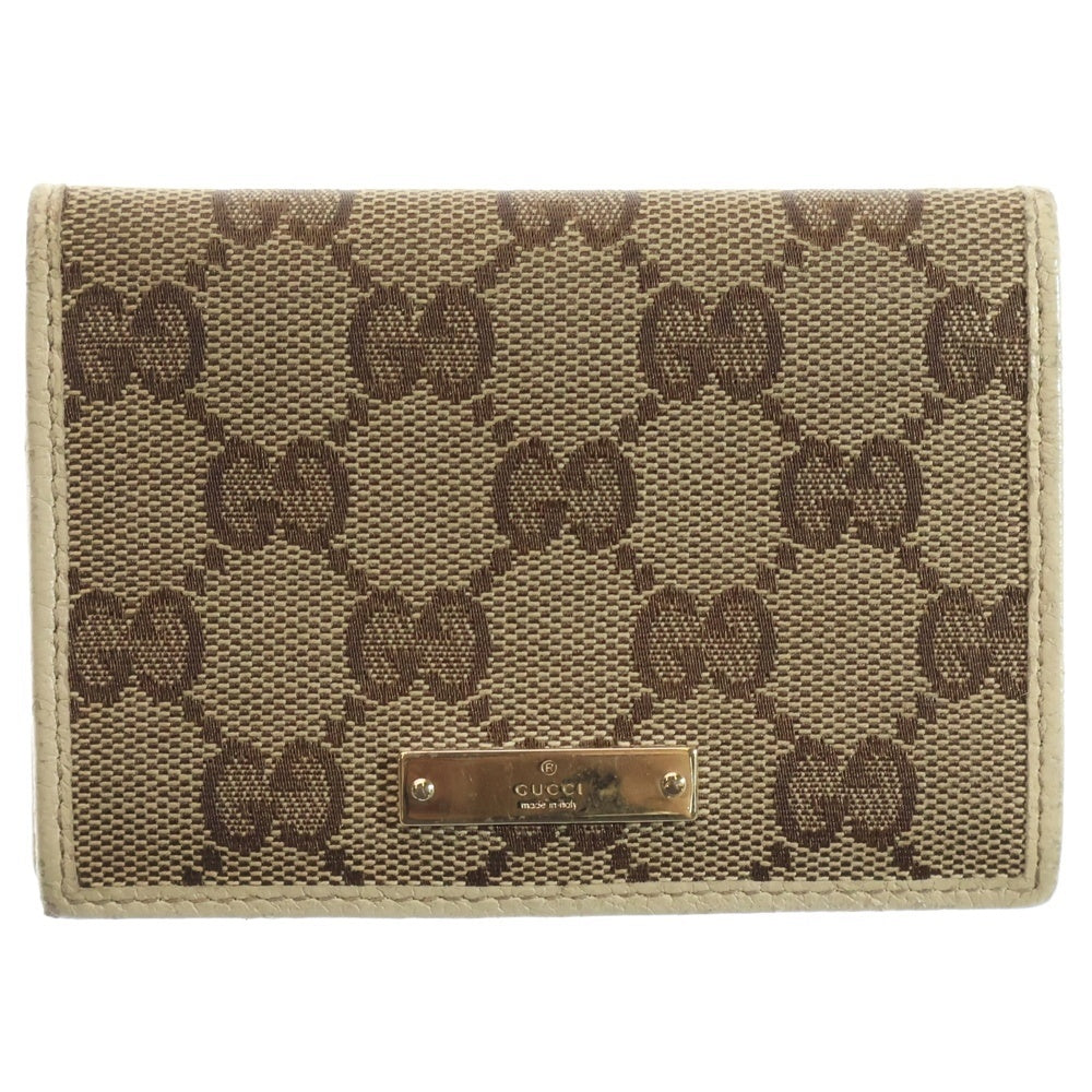 GUCCI(グッチ) GGキャンバス パスケース カードケース 名刺入れ ベージュ×ホワイト ゴールド金具 レザー×キャンバス 112727