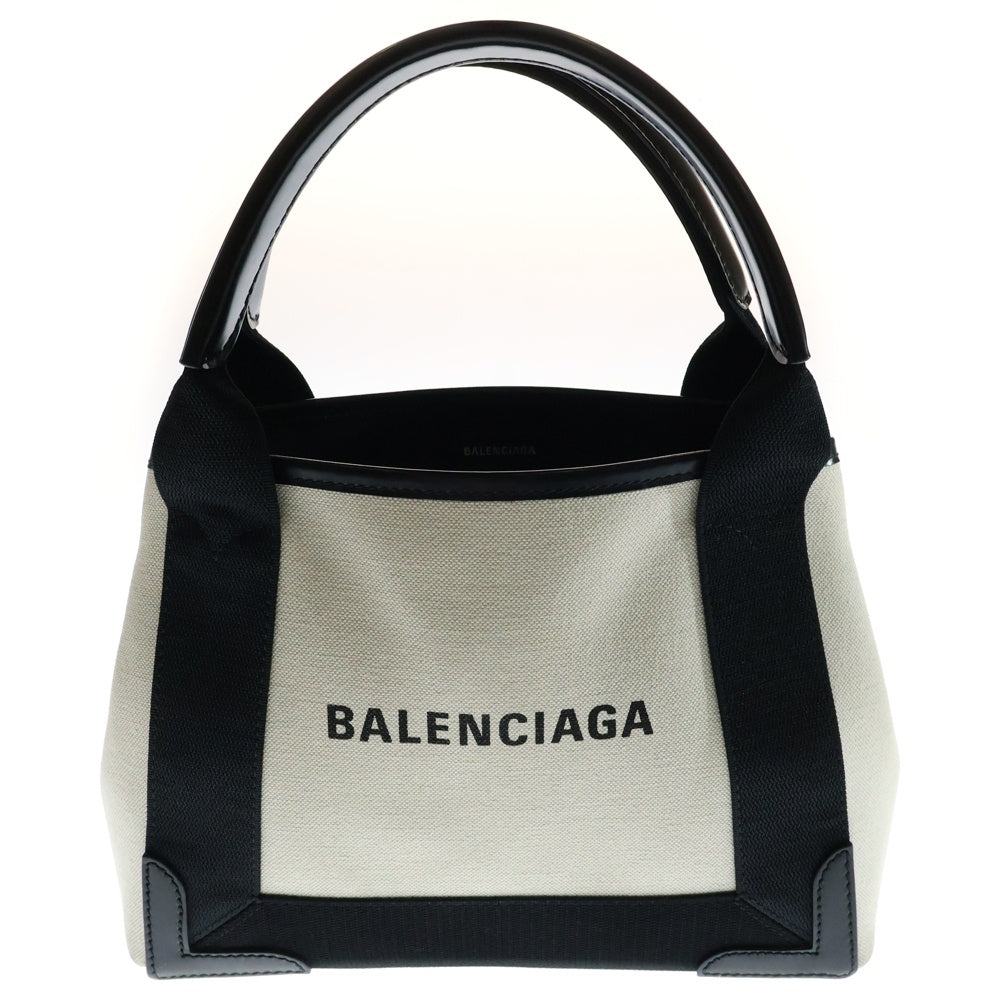 BALENCIAGA(バレンシアガ) ネイビーカバスXS 2WAYバッグ ミニトートバッグ ハンドバッグ ショルダーバッグ ホワイト×ブラック シルバー金具 キャンバス×レザー 390346