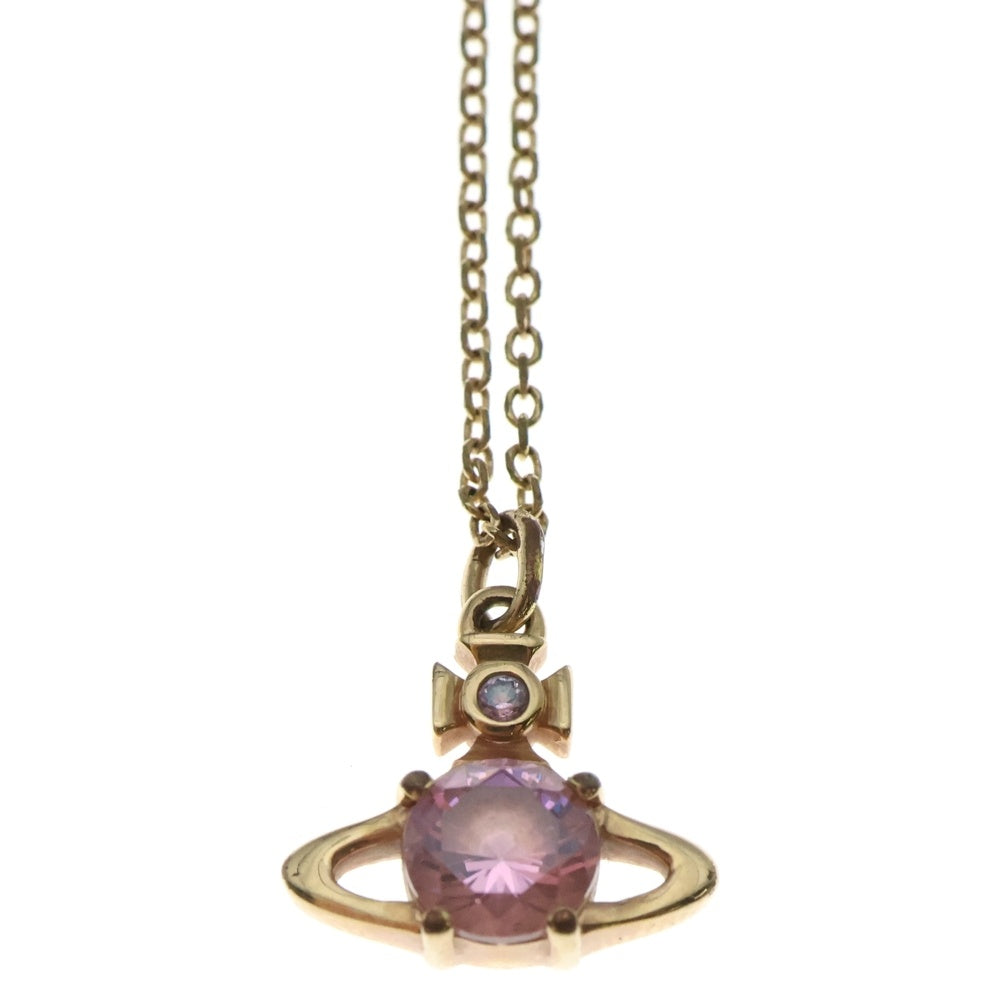 Vivienne Westwood(ヴィヴィアンウエストウッド) オーブ ストーン ネックレス ペンダント チェーン ゴールド金具 ピンク 3.8g