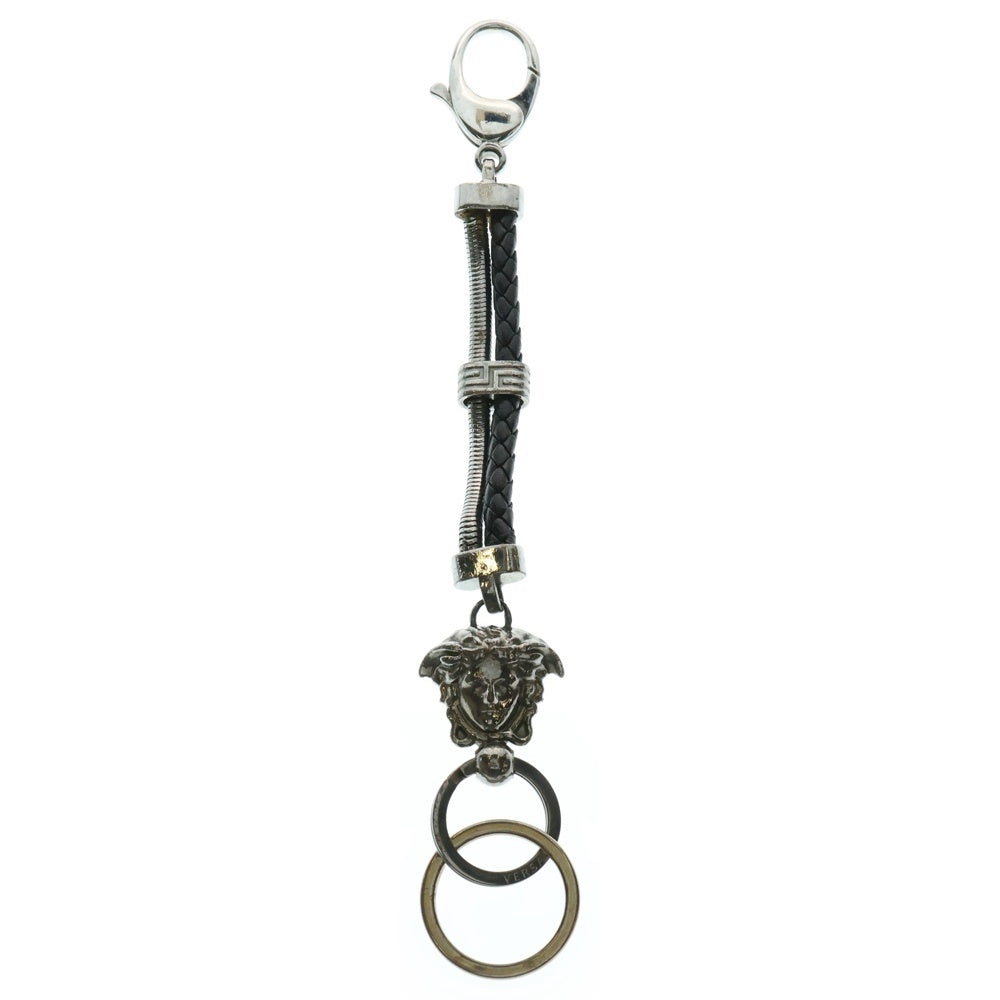 VERSACE(ヴェルサーチ) メデューサ キーチェーン バッグチャーム ブラック シルバー金具 レザー×バネ