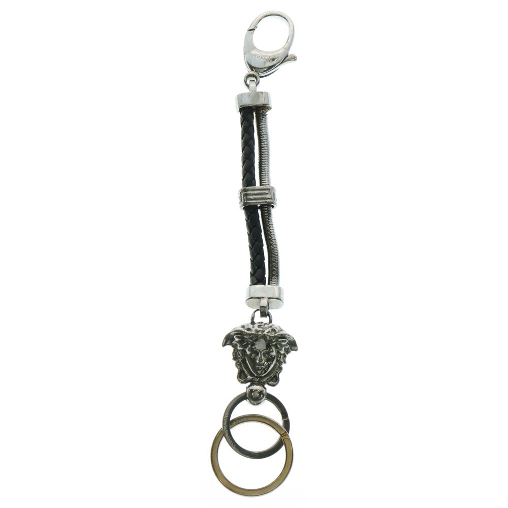 VERSACE(ヴェルサーチ) メデューサ キーチェーン バッグチャーム ブラック シルバー金具 レザー×バネ