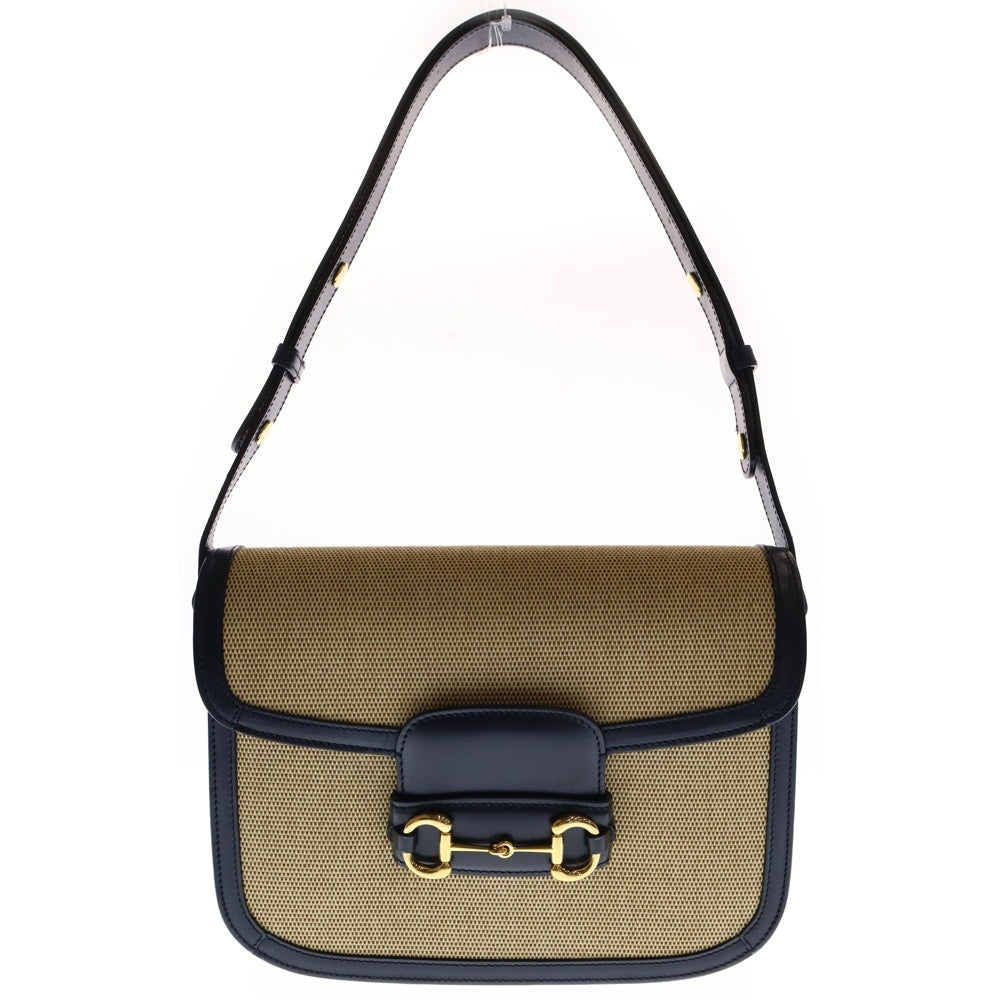 GUCCI(グッチ) GGスプリーム ホースビット ショルダーバッグ ベージュ×ネイビー PVC×レザー 602204