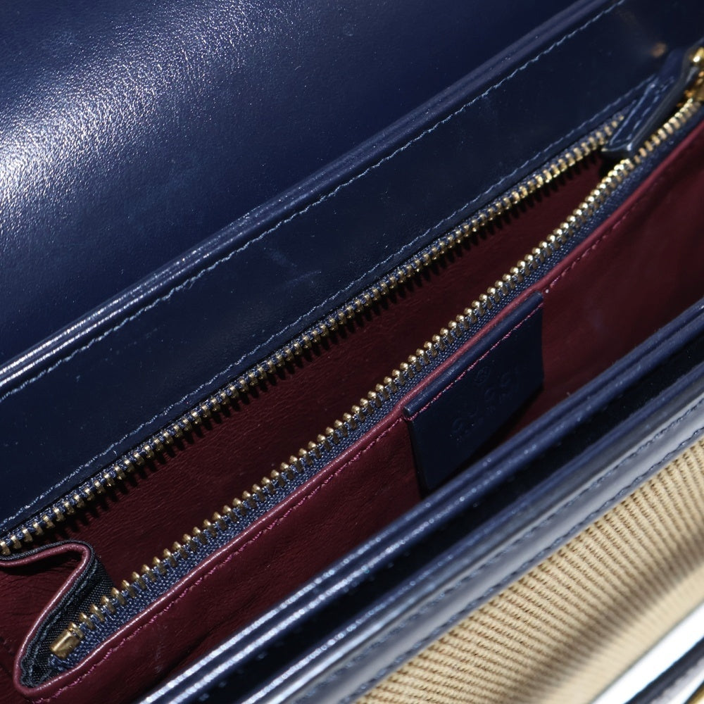 GUCCI(グッチ) GGスプリーム ホースビット ショルダーバッグ ベージュ×ネイビー PVC×レザー 602204