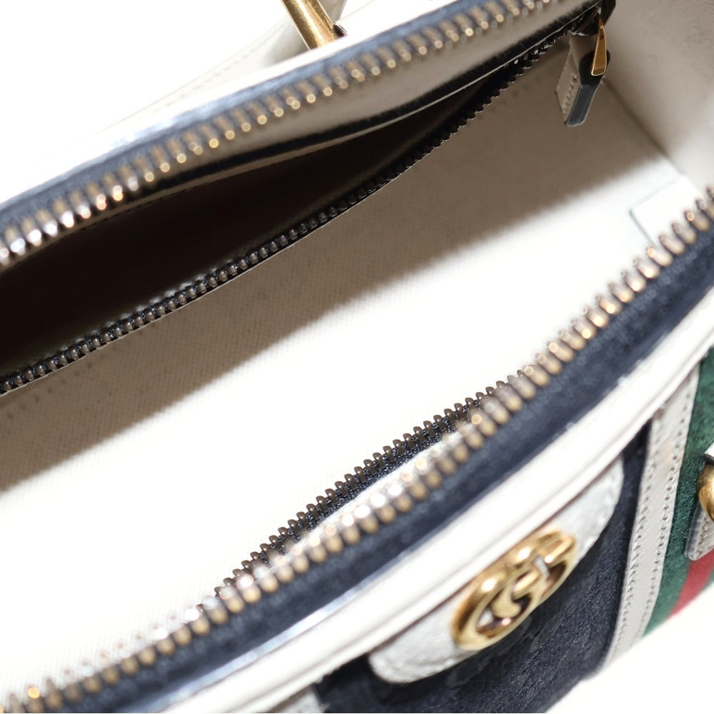 GUCCI(グッチ) ダブルG トップハンドル GGキャンバス 2WAY レザーハンドバッグ ショルダーバッグ ネイビー/ベージュ 715772