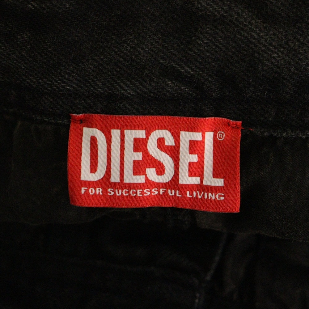 DIESEL(ディーゼル) P-HANS 5-Pocket Pants With Layered Leg ダメージ加工 レイヤードレッグ ワイド ストレートデニムパンツ ジーンズ ブラック/ブラウン A14121