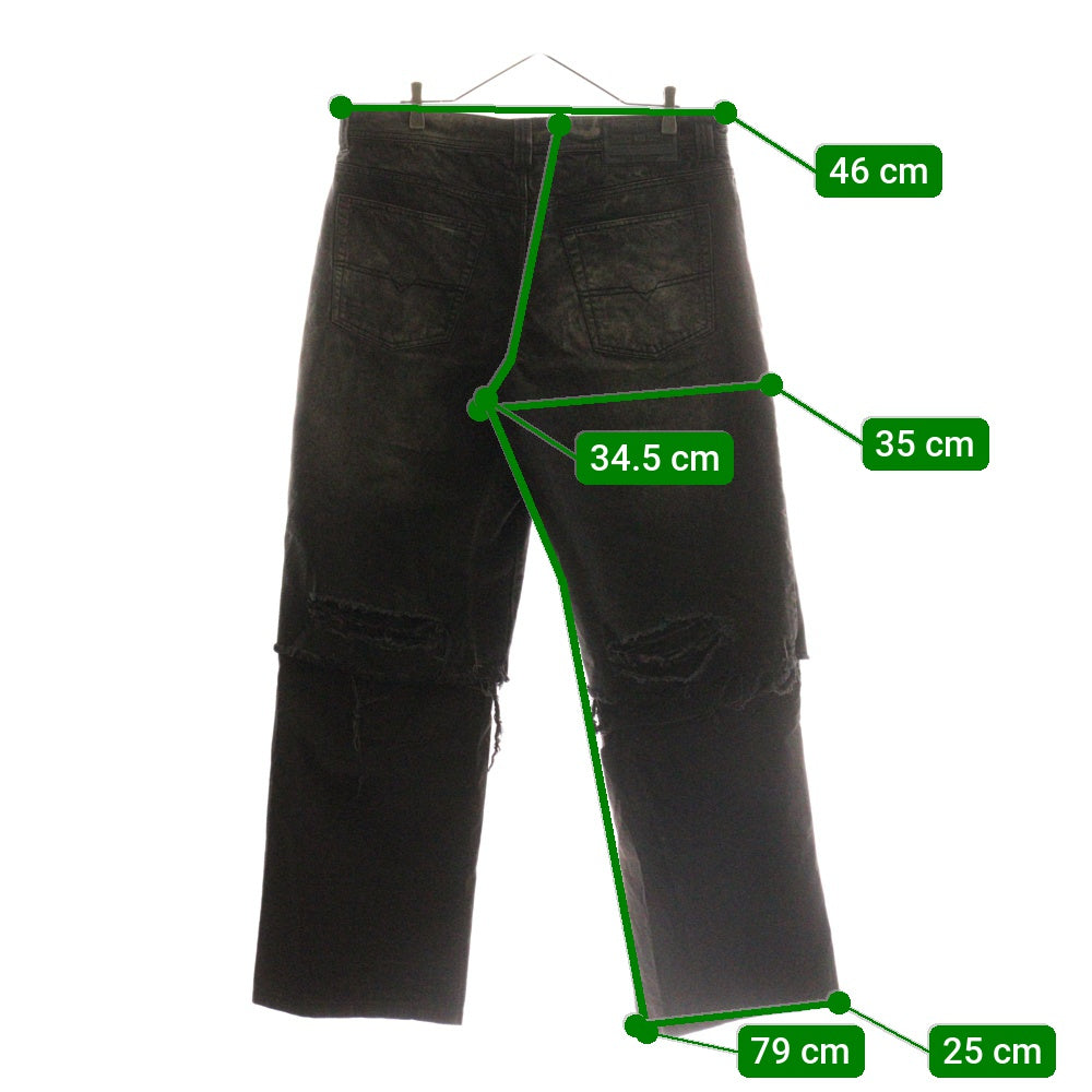 DIESEL(ディーゼル) P-HANS 5-Pocket Pants With Layered Leg ダメージ加工 レイヤードレッグ ワイド ストレートデニムパンツ ジーンズ ブラック/ブラウン A14121