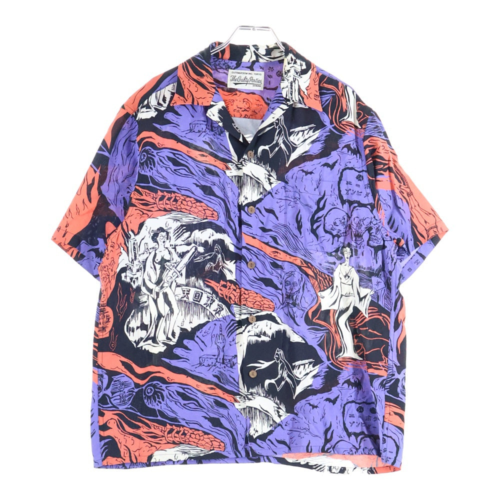 WACKO MARIA(ワコマリア) 21SS HAWAIIAN SHIRT S/S ホラー ゾンビ 総柄プリント レーヨン オープンカラー ハワイアン アロハ 半袖シャツ パープル