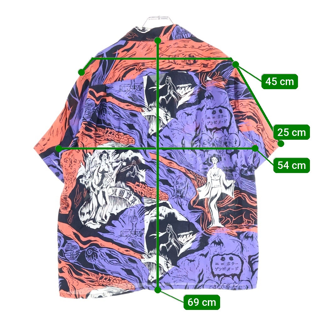 WACKO MARIA(ワコマリア) 21SS HAWAIIAN SHIRT S/S ホラー ゾンビ 総柄プリント レーヨン オープンカラー ハワイアン アロハ 半袖シャツ パープル
