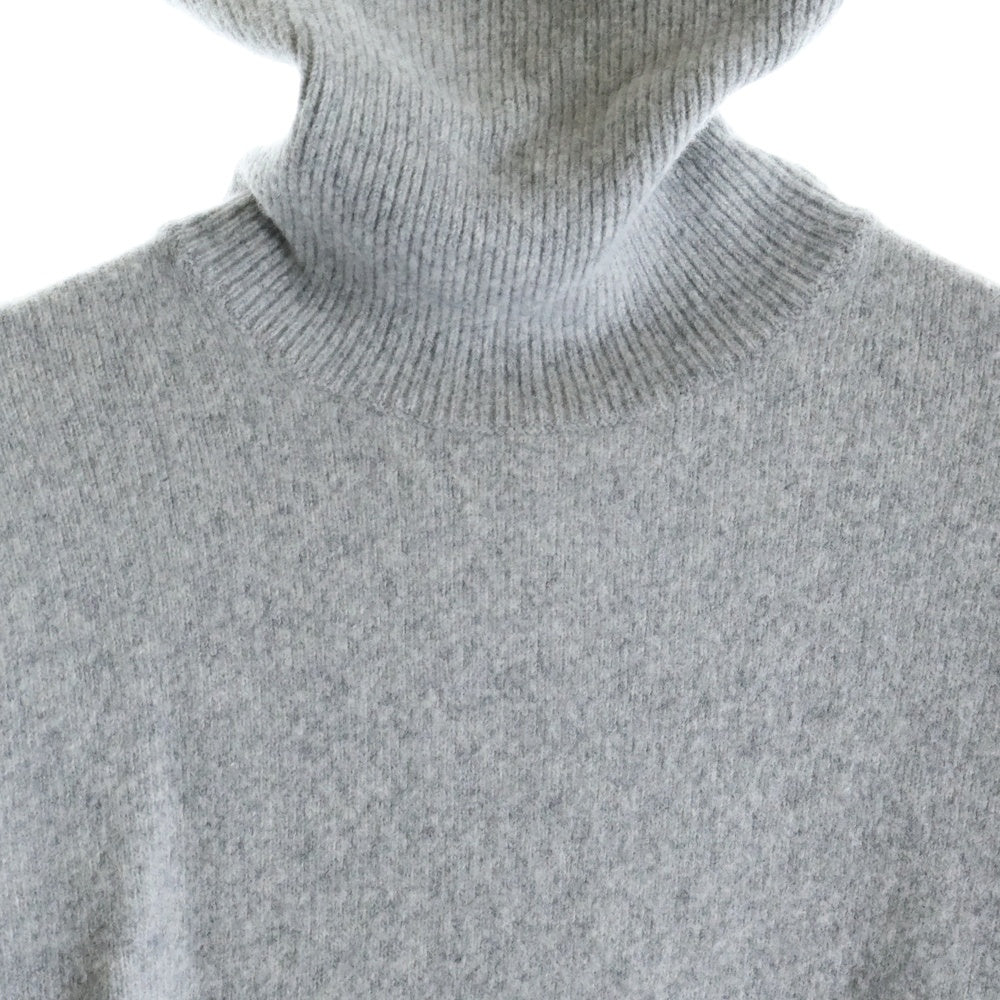 BURBERRY(バーバリー) 裾ロゴパッチ ステッチデザイン カシミヤ混 ウール タートルネック プルオーバー 長袖ニット セーター グレー 8046230