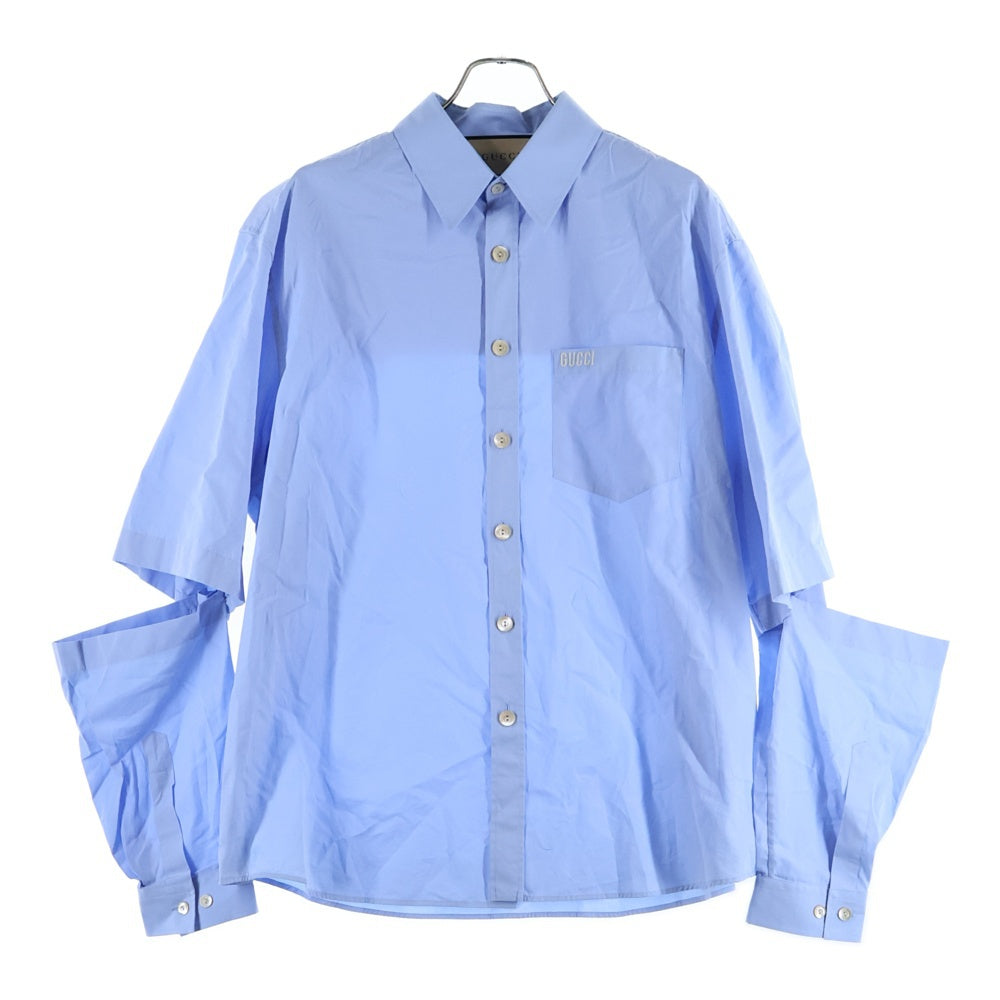 GUCCI(グッチ) 24SS エンブロイダリー コットンポプリン長袖シャツ ブルー 742715