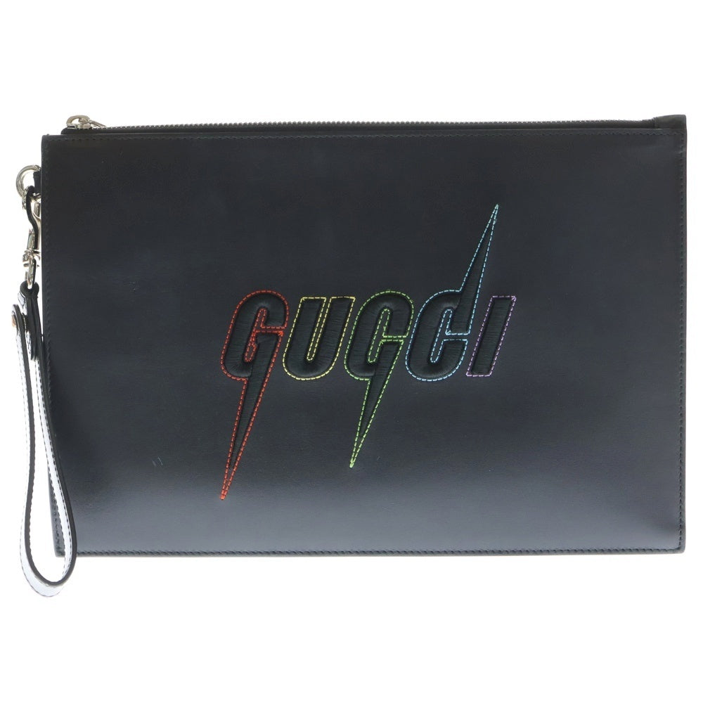 GUCCI(グッチ) ブレードエンブロイダリー クラッチバッグ セカンドバッグ ブラック レザー 597678 シルバー金具