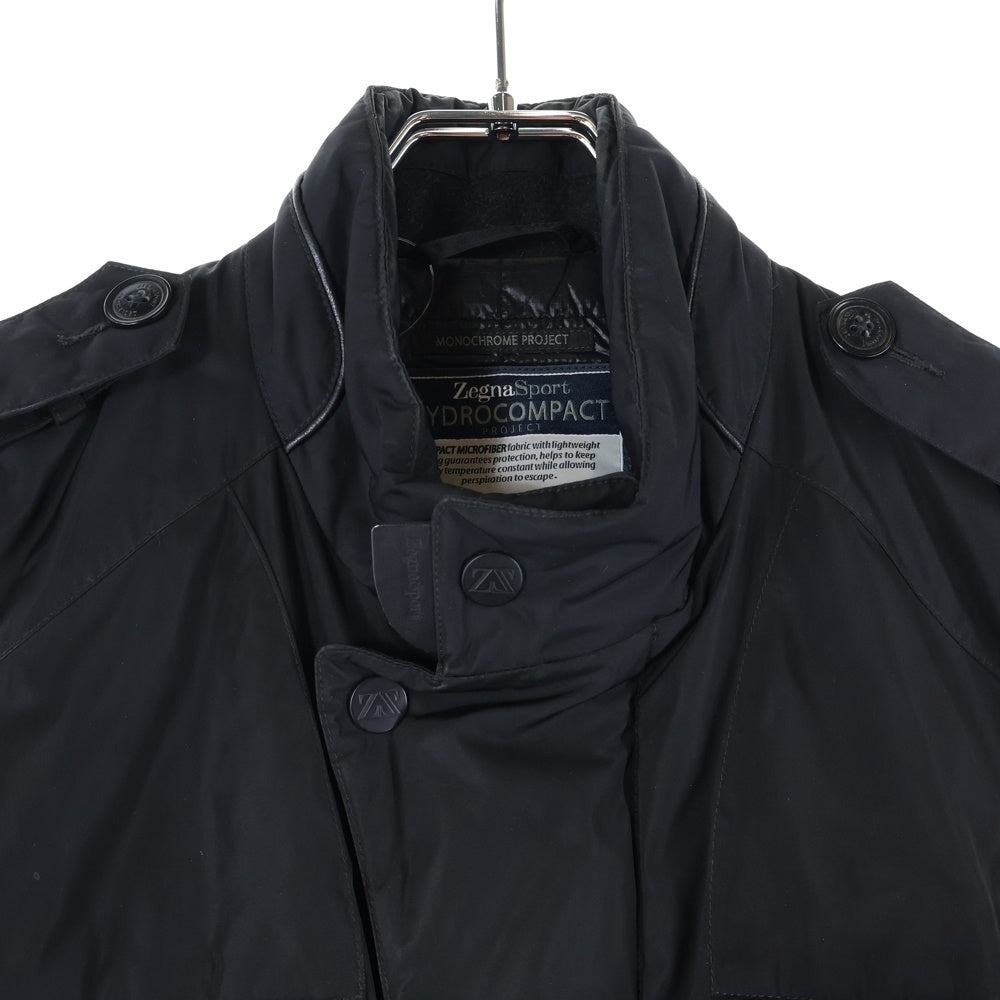 Zegna Sport(ゼニアスポーツ) HYDROCOMPACT ハイドロコンパクト レザーパイピング マルチポケット ジップアップ ナイロン 中綿 ジャケット ブラック