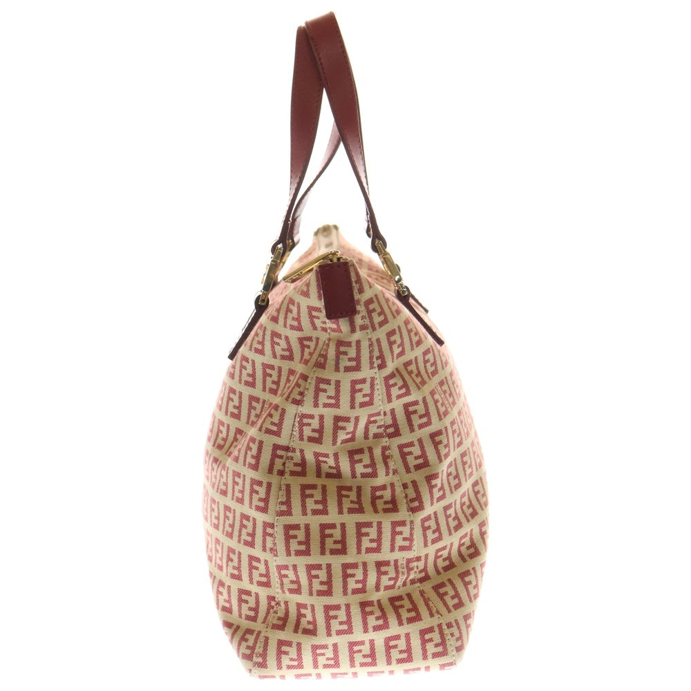 FENDI(フェンディ) ズッキーノ トートバッグ ハンドバッグ ベージュ×レッド キャンバス ゴールド金具 レディース