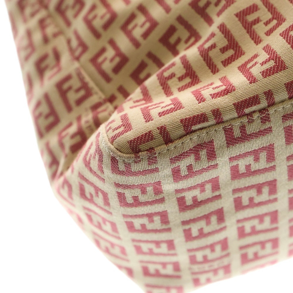 FENDI(フェンディ) ズッキーノ トートバッグ ハンドバッグ ベージュ×レッド キャンバス ゴールド金具 レディース