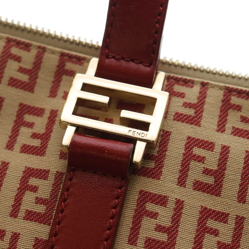 FENDI(フェンディ) ズッキーノ トートバッグ ハンドバッグ ベージュ×レッド キャンバス ゴールド金具 レディース
