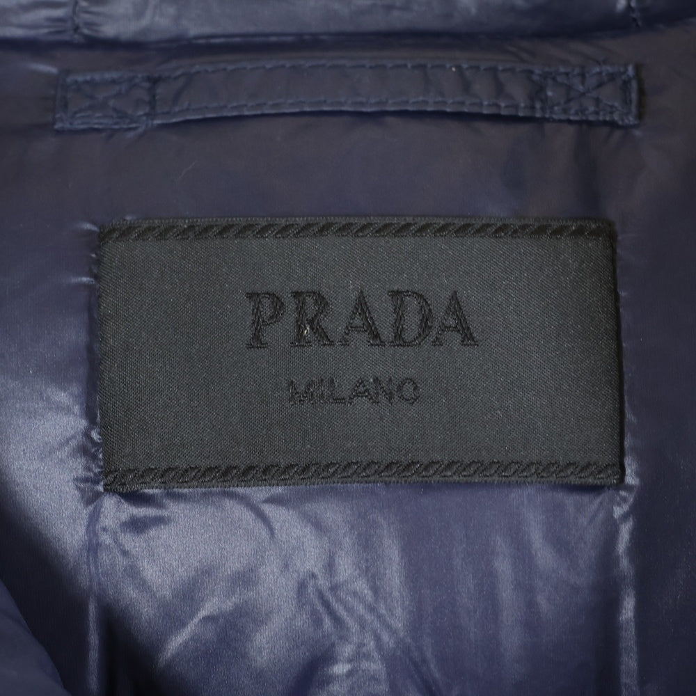 PRADA(プラダ) 20AW トライアングルロゴプレート ナイロン フーデッド ジップアップ ダウンジャケット ネイビー SGA654
