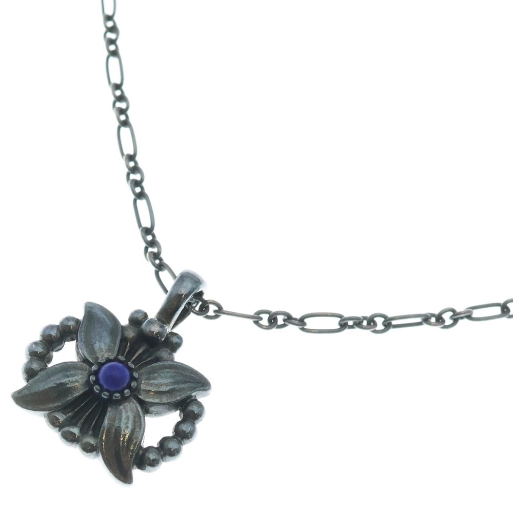 Georg Jensen(ジョージジェンセン) フラワーモチーフ ラピスラズリ チェーン ネックレス ペンダント シルバー/ブルー レディース
