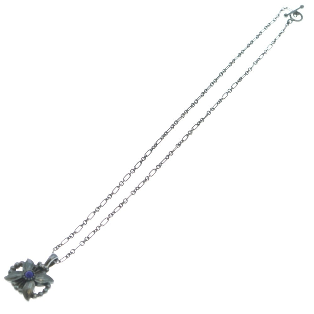 Georg Jensen(ジョージジェンセン) フラワーモチーフ ラピスラズリ チェーン ネックレス ペンダント シルバー/ブルー レディース