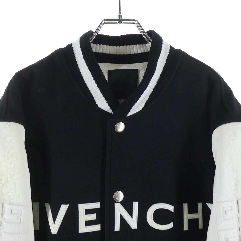 GIVENCHY(ジバンシィ) ロゴ刺繍 レザー切り替え ウールボンバージャケット ブルゾン スタジャン ブラック/ホワイト