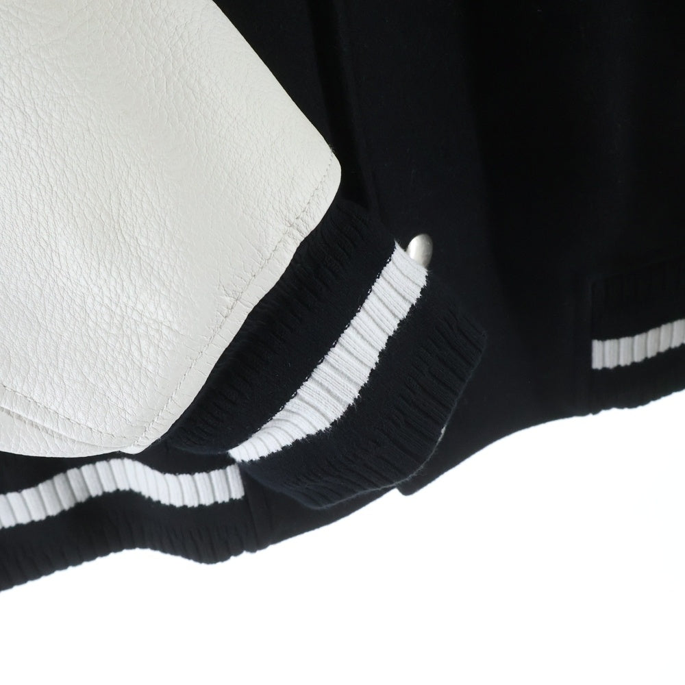 GIVENCHY(ジバンシィ) ロゴ刺繍 レザー切り替え ウールボンバージャケット ブルゾン スタジャン ブラック/ホワイト