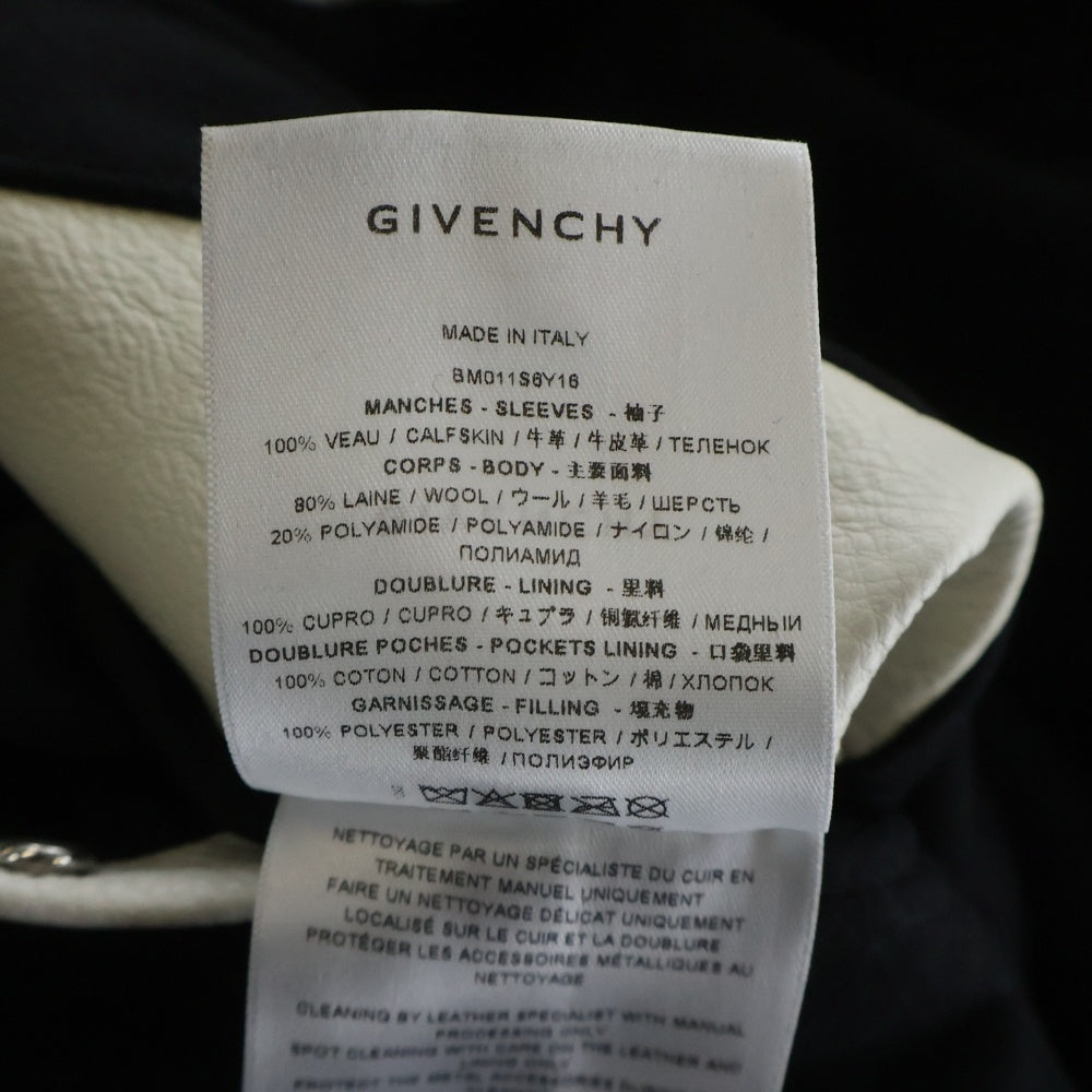 GIVENCHY(ジバンシィ) ロゴ刺繍 レザー切り替え ウールボンバージャケット ブルゾン スタジャン ブラック/ホワイト