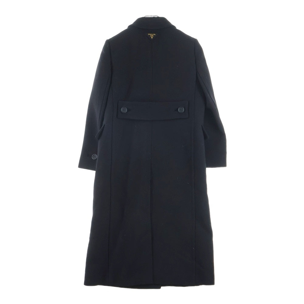 PRADA(プラダ) ショルダーリボントライアングルロゴ ダブルブレスト ウール チェスターコート ブラック レディース
