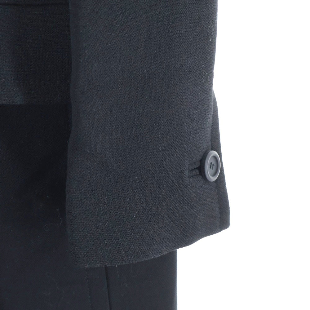 PRADA(プラダ) ショルダーリボントライアングルロゴ ダブルブレスト ウール チェスターコート ブラック レディース