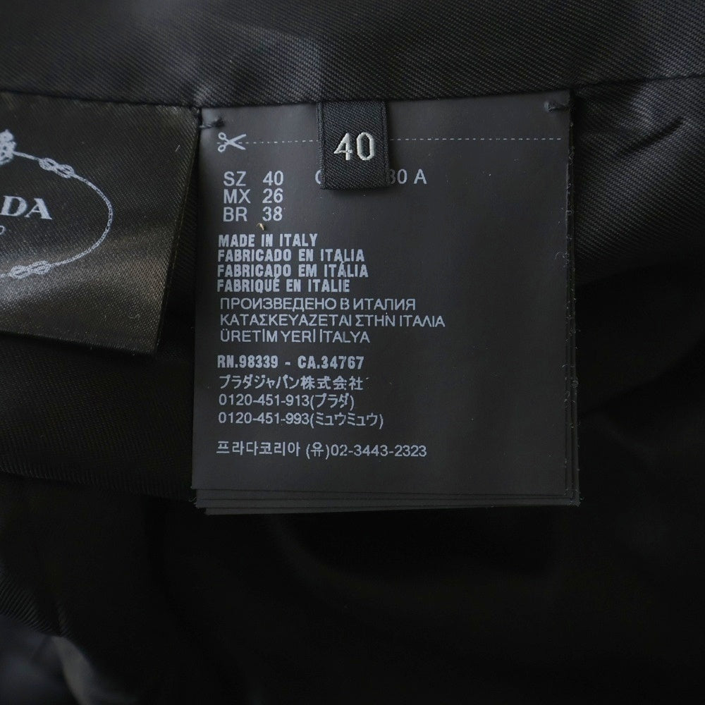 PRADA(プラダ) ショルダーリボントライアングルロゴ ダブルブレスト ウール チェスターコート ブラック レディース