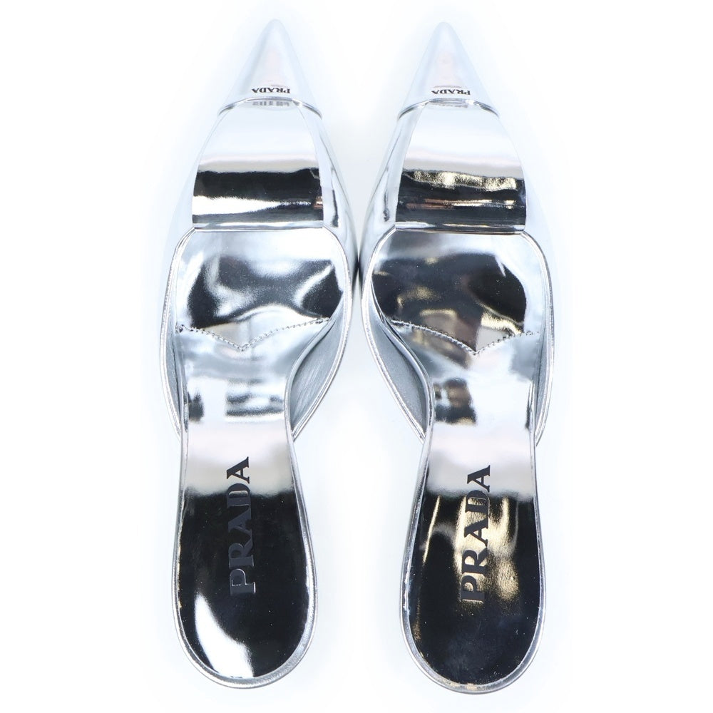 PRADA(プラダ) ポインテッド トゥ スリックバック ヒールパンプス シルバー レディース