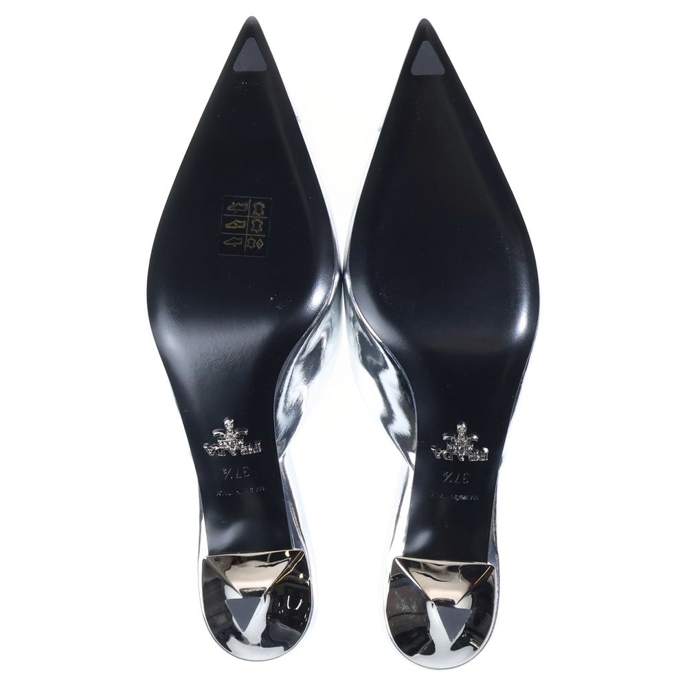 PRADA(プラダ) ポインテッド トゥ スリックバック ヒールパンプス シルバー レディース