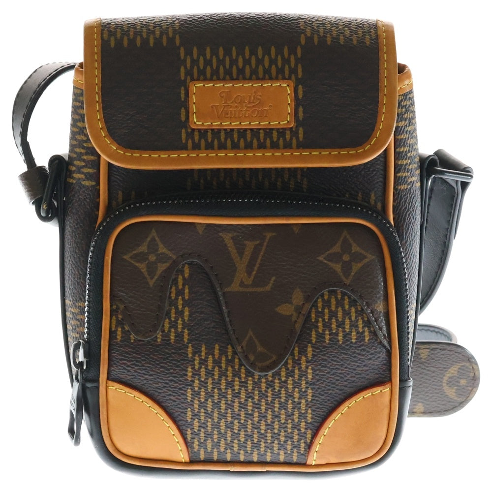 LOUIS VUITTON(ルイヴィトン) ×NIGO ダミエジャイアント アマゾンメッセンジャー ショルダーバッグ ミニバッグ ブラウン レザー×PVC N40357 ゴールド金具 レディース