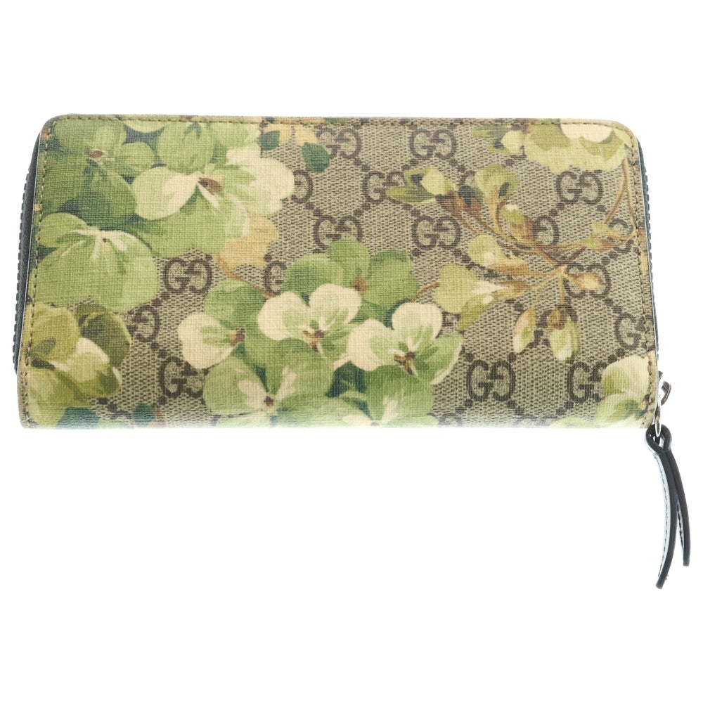 GUCCI(グッチ) GGスプリーム ラウンドファスナー 長財布 ロングウォレット ベージュ×グリーン PVCレザー 408665 シルバー金具 レディース