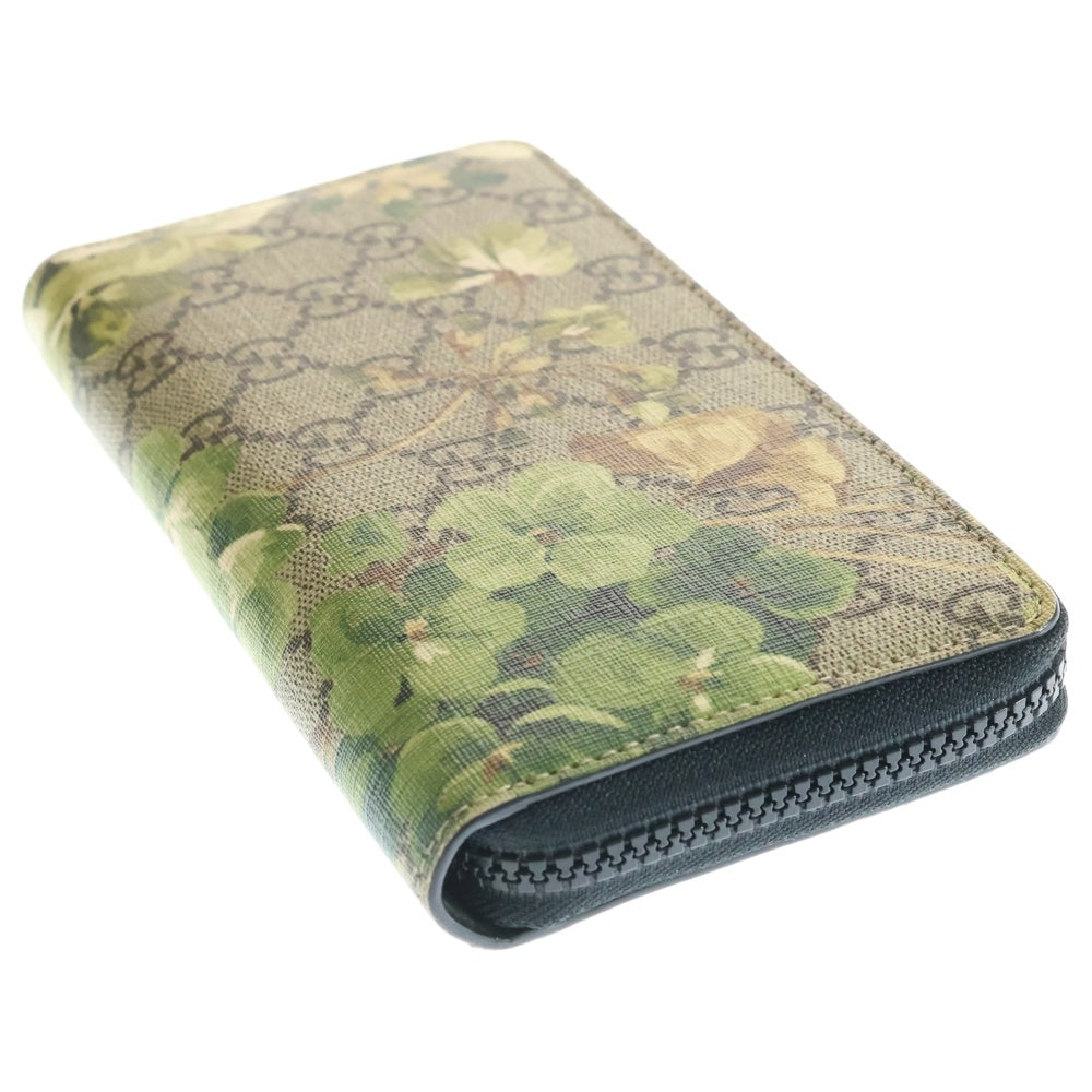 GUCCI(グッチ) GGスプリーム ラウンドファスナー 長財布 ロングウォレット ベージュ×グリーン PVCレザー 408665 シルバー金具 レディース