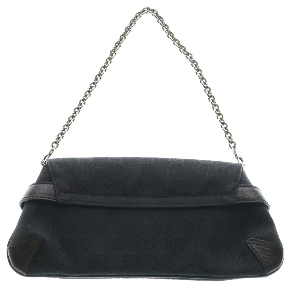 GUCCI(グッチ) GGキャンバス ホースビット キャンバス レザー チェーンハンド ワンショルダーバッグ シルバー金具 ブラック 114923 002122 レディース