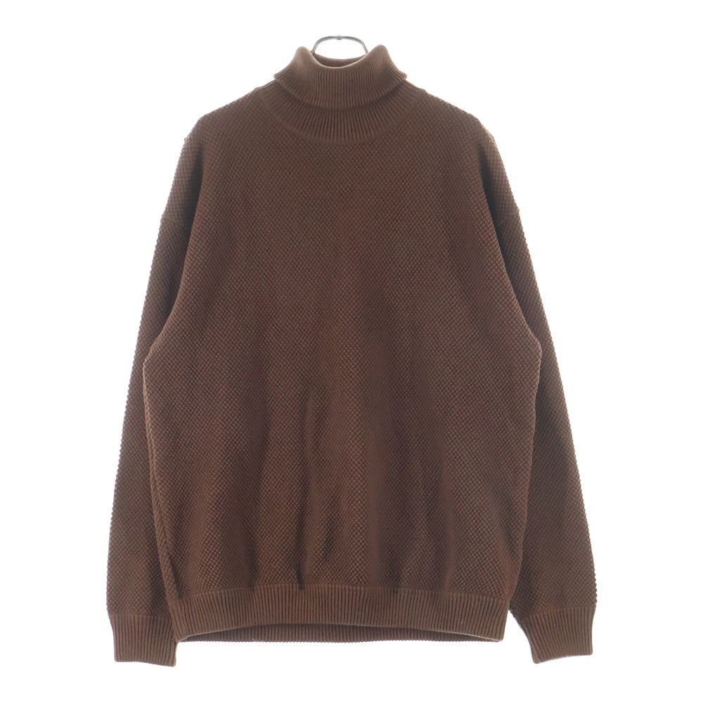 NO BRAND(ノーブランド) MOSS STITCH TURTLE NECK モスステッチ タートルネック ワッフル コットンニット セーター ブラウン 1804-004