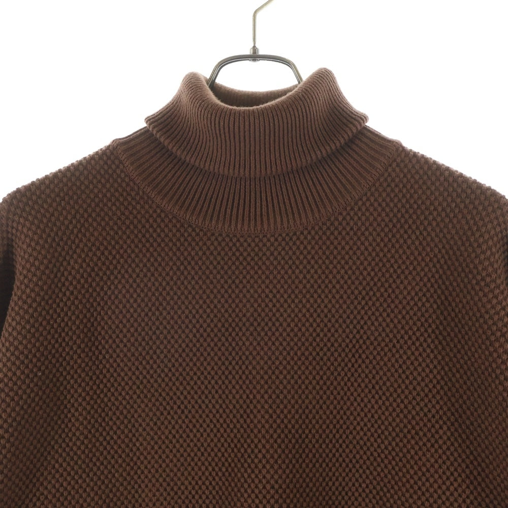 NO BRAND(ノーブランド) MOSS STITCH TURTLE NECK モスステッチ タートルネック ワッフル コットンニット セーター ブラウン 1804-004