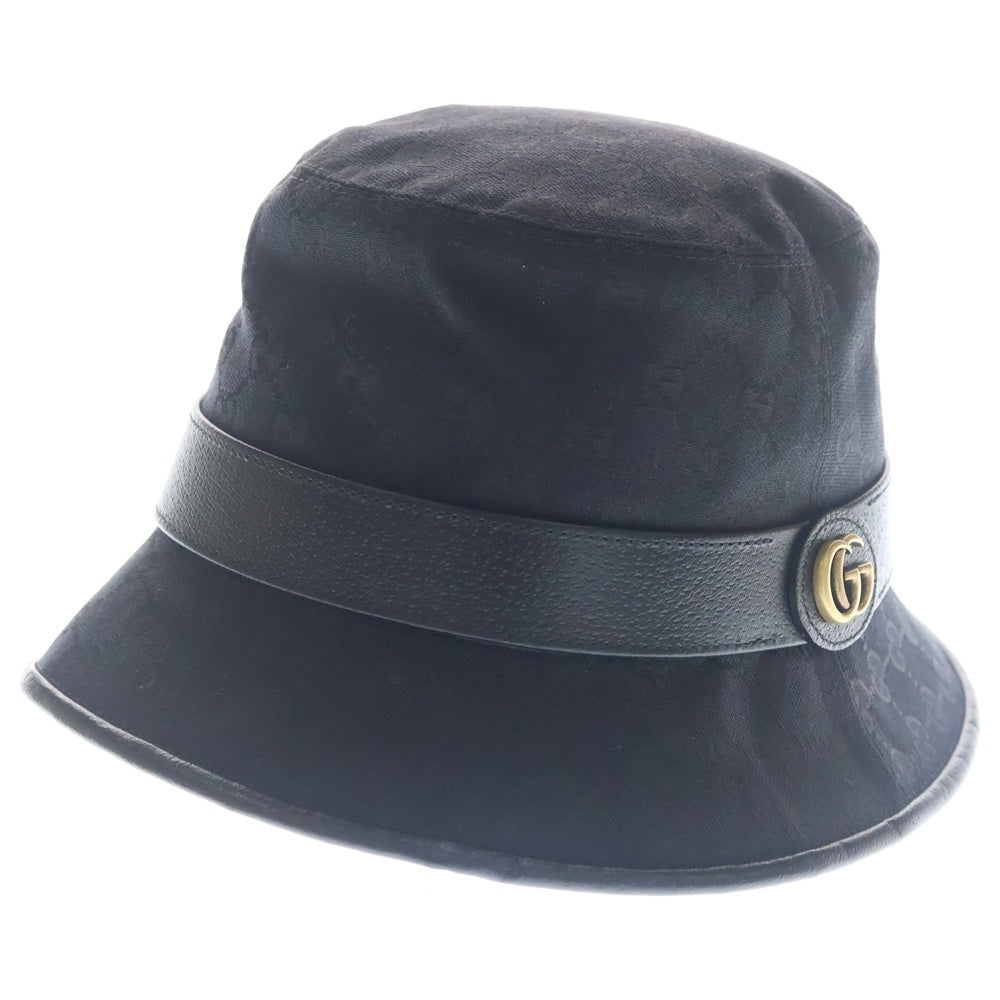 GUCCI(グッチ) GGキャンバス GGマーモント レザー バケットハット 帽子 ブラック 576587 レディース