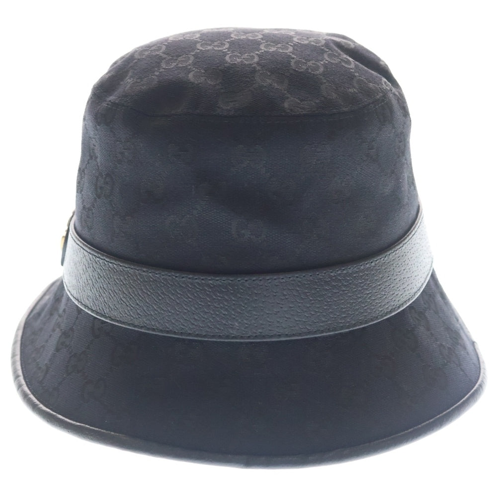 GUCCI(グッチ) GGキャンバス GGマーモント レザー バケットハット 帽子 ブラック 576587 レディース