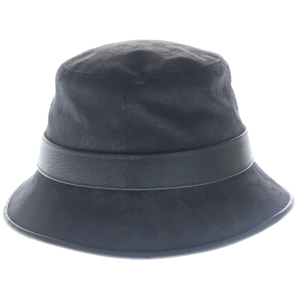GUCCI(グッチ) GGキャンバス GGマーモント レザー バケットハット 帽子 ブラック 576587 レディース